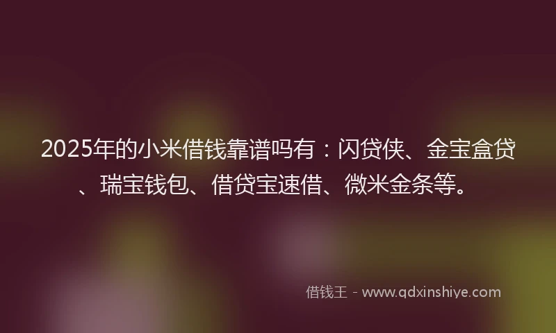 2025年的小米借钱靠谱吗有：闪贷侠、金宝盒贷、瑞宝钱包、借贷宝速借、微米金条等。