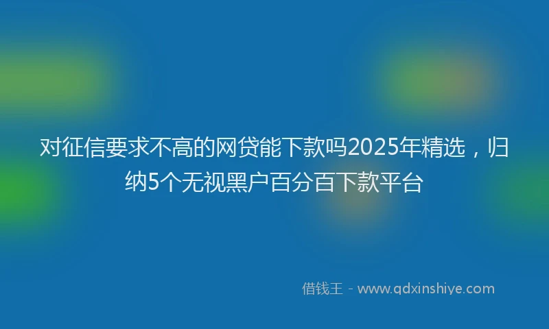 对征信要求不高的网贷能下款吗2025年精选，归纳5个无视黑户百分百下款平台