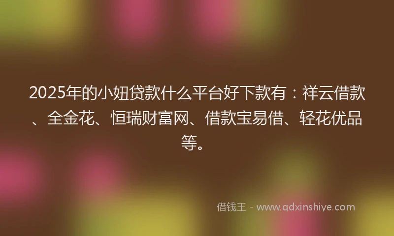 2025年的小妞贷款什么平台好下款有：祥云借款、全金花、恒瑞财富网、借款宝易借、轻花优品等。