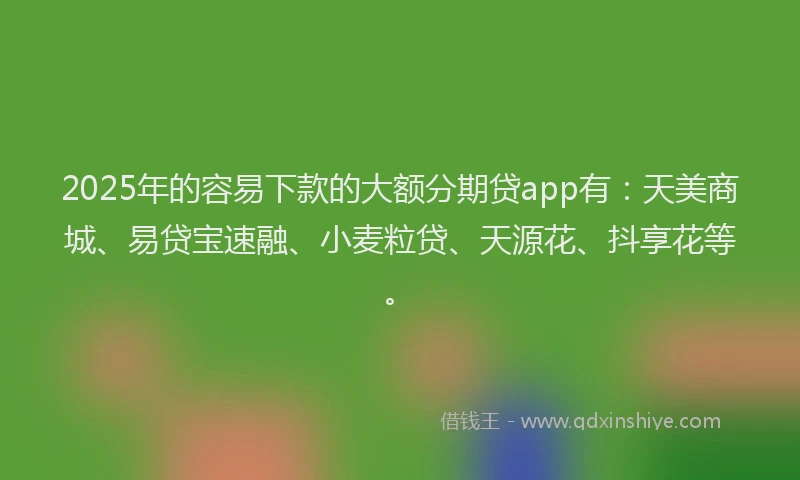 2025年的容易下款的大额分期贷app有：天美商城、易贷宝速融、小麦粒贷、天源花、抖享花等。