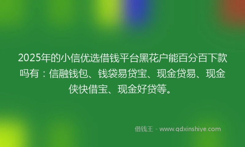 2025年的小信优选借钱平台黑花户能百分百下款吗有：信融钱包、钱袋易贷宝、现金贷易、现金侠快借宝、现金好贷等。