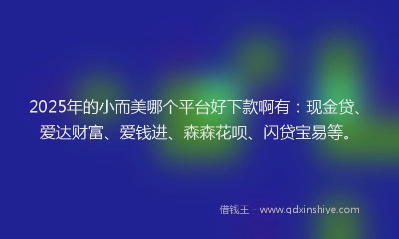 2025年的小而美哪个平台好下款啊有：现金贷、爱达财富、爱钱进、森森花呗、闪贷宝易等。
