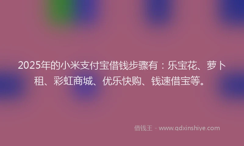 2025年的小米支付宝借钱步骤有：乐宝花、萝卜租、彩虹商城、优乐快购、钱速借宝等。