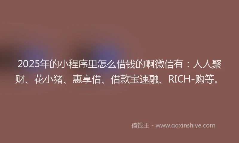 2025年的小程序里怎么借钱的啊微信有：人人聚财、花小猪、惠享借、借款宝速融、RICH-购等。