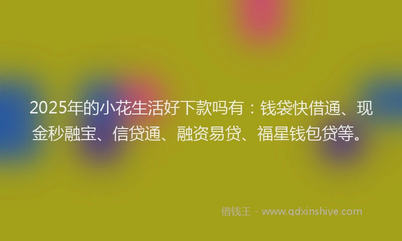 2025年的小花生活好下款吗有：钱袋快借通、现金秒融宝、信贷通、融资易贷、福星钱包贷等。