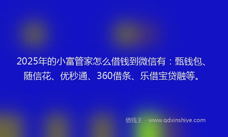2025年的小富管家怎么借钱到微信有：甄钱包、随信花、优秒通、360借条、乐借宝贷融等。