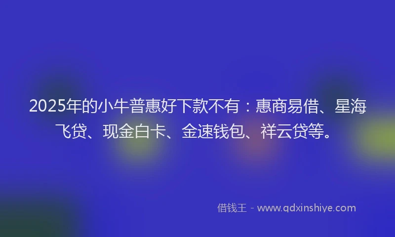 2025年的小牛普惠好下款不有：惠商易借、星海飞贷、现金白卡、金速钱包、祥云贷等。