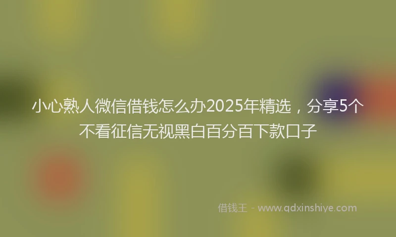 小心熟人微信借钱怎么办2025年精选，分享5个不看征信无视黑白百分百下款口子