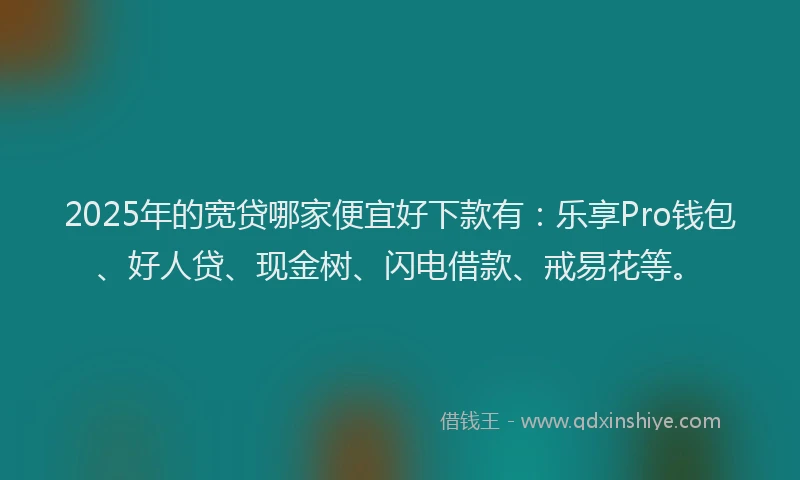 2025年的宽贷哪家便宜好下款有：乐享Pro钱包、好人贷、现金树、闪电借款、戒易花等。
