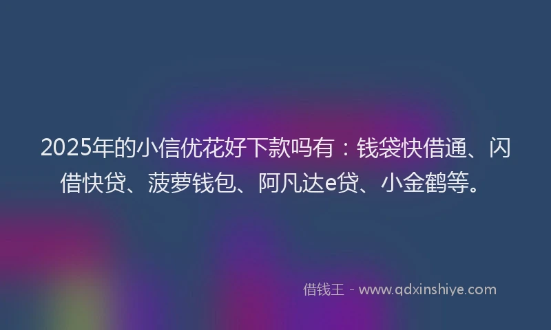 2025年的小信优花好下款吗有：钱袋快借通、闪借快贷、菠萝钱包、阿凡达e贷、小金鹤等。