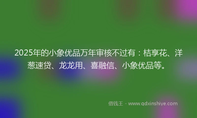 2025年的小象优品万年审核不过有：桔享花、洋葱速贷、龙龙用、喜融信、小象优品等。