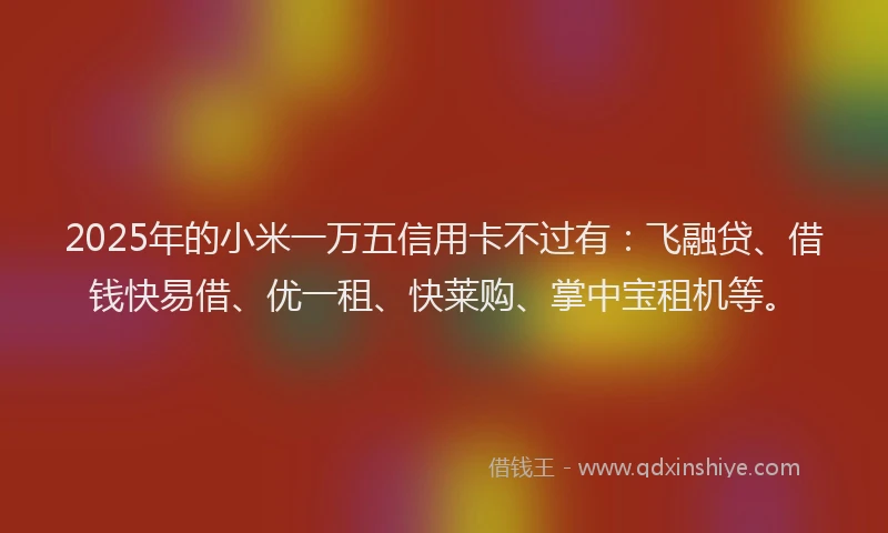 2025年的小米一万五信用卡不过有：飞融贷、借钱快易借、优一租、快莱购、掌中宝租机等。