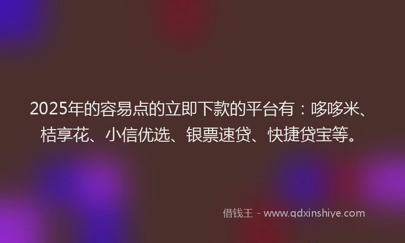 2025年的容易点的立即下款的平台有：哆哆米、桔享花、小信优选、银票速贷、快捷贷宝等。