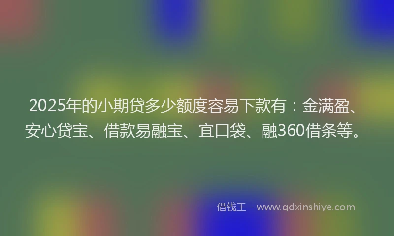 2025年的小期贷多少额度容易下款有：金满盈、安心贷宝、借款易融宝、宜口袋、融360借条等。