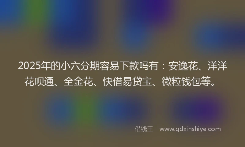 2025年的小六分期容易下款吗有：安逸花、洋洋花呗通、全金花、快借易贷宝、微粒钱包等。