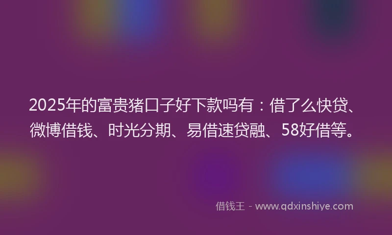 2025年的富贵猪口子好下款吗有：借了么快贷、微博借钱、时光分期、易借速贷融、58好借等。