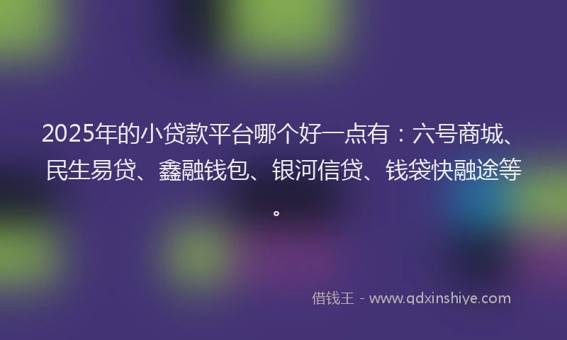 2025年的小贷款平台哪个好一点有：六号商城、民生易贷、鑫融钱包、银河信贷、钱袋快融途等。