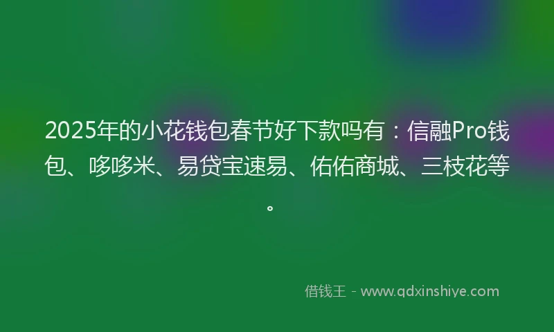2025年的小花钱包春节好下款吗有：信融Pro钱包、哆哆米、易贷宝速易、佑佑商城、三枝花等。