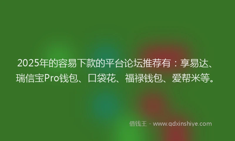 2025年的容易下款的平台论坛推荐有：享易达、瑞信宝Pro钱包、口袋花、福禄钱包、爱帮米等。