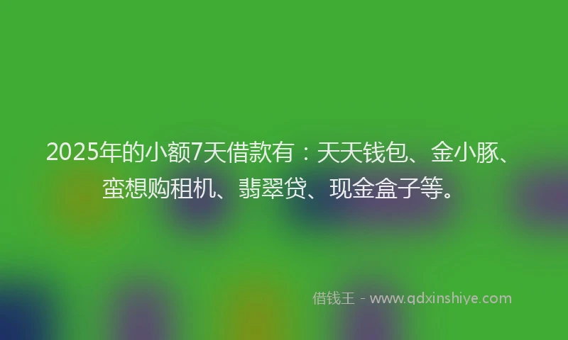 2025年的小额7天借款有：天天钱包、金小豚、蛮想购租机、翡翠贷、现金盒子等。