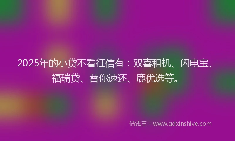 2025年的小贷不看征信有：双喜租机、闪电宝、福瑞贷、替你速还、鹿优选等。