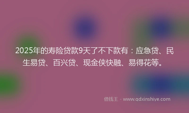 2025年的寿险贷款9天了不下款有：应急贷、民生易贷、百兴贷、现金侠快融、易得花等。