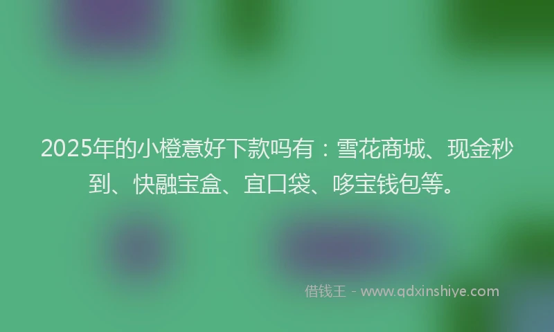 2025年的小橙意好下款吗有：雪花商城、现金秒到、快融宝盒、宜口袋、哆宝钱包等。