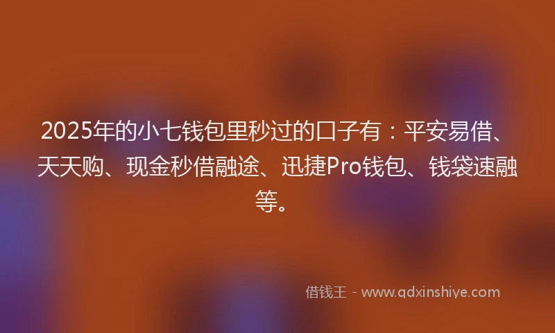 2025年的小七钱包里秒过的口子有：平安易借、天天购、现金秒借融途、迅捷Pro钱包、钱袋速融等。