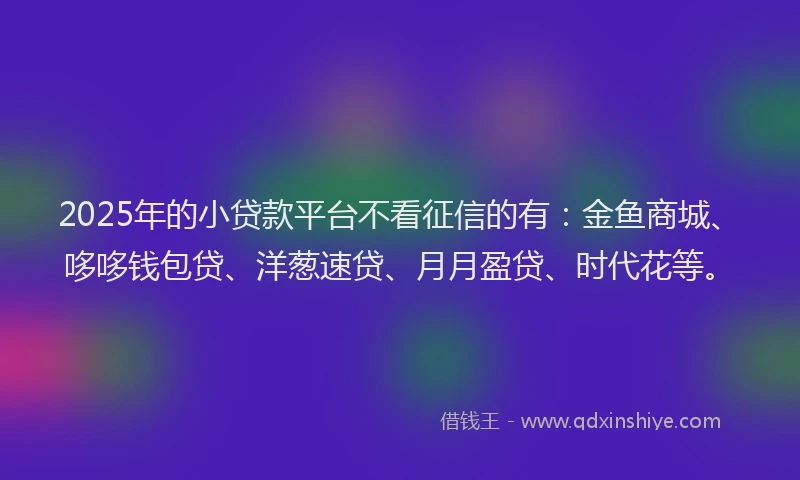 2025年的小贷款平台不看征信的有：金鱼商城、哆哆钱包贷、洋葱速贷、月月盈贷、时代花等。