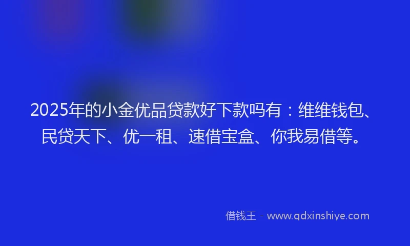 2025年的小金优品贷款好下款吗有：维维钱包、民贷天下、优一租、速借宝盒、你我易借等。