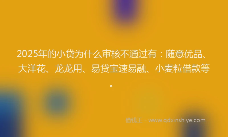 2025年的小贷为什么审核不通过有：随意优品、大洋花、龙龙用、易贷宝速易融、小麦粒借款等。