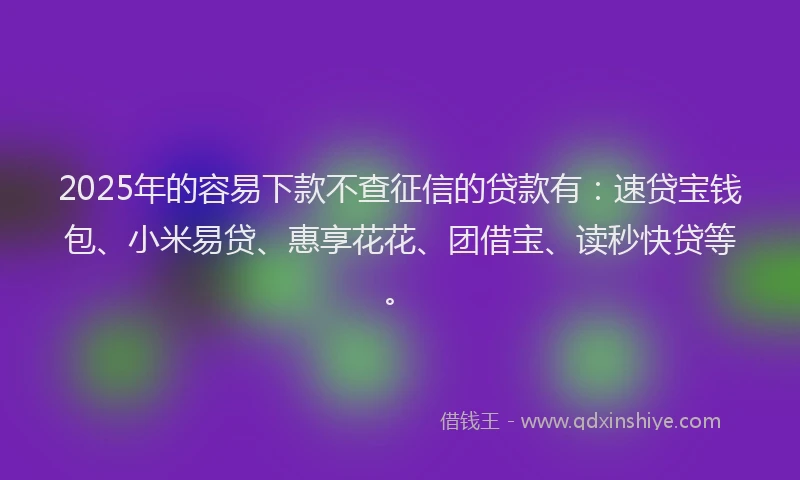 2025年的容易下款不查征信的贷款有：速贷宝钱包、小米易贷、惠享花花、团借宝、读秒快贷等。