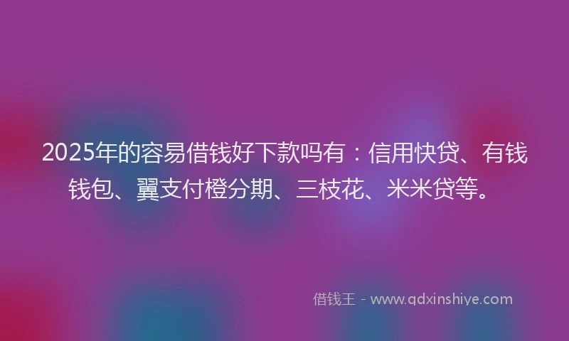 2025年的容易借钱好下款吗有：信用快贷、有钱钱包、翼支付橙分期、三枝花、米米贷等。