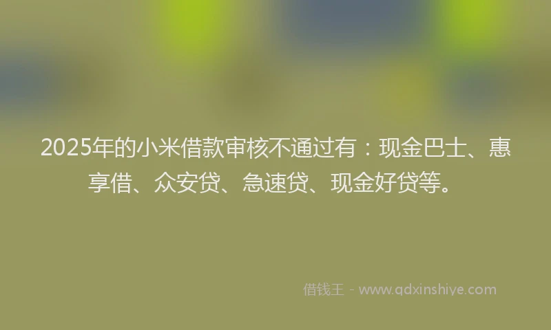 2025年的小米借款审核不通过有：现金巴士、惠享借、众安贷、急速贷、现金好贷等。