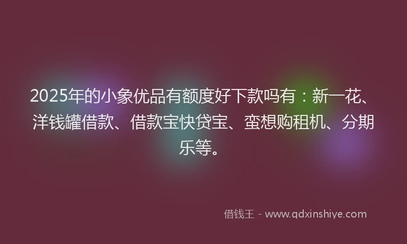 2025年的小象优品有额度好下款吗有：新一花、洋钱罐借款、借款宝快贷宝、蛮想购租机、分期乐等。