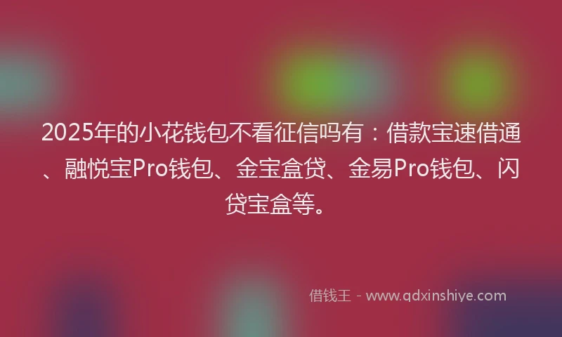 2025年的小花钱包不看征信吗有：借款宝速借通、融悦宝Pro钱包、金宝盒贷、金易Pro钱包、闪贷宝盒等。
