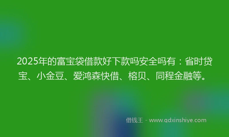 2025年的富宝袋借款好下款吗安全吗有：省时贷宝、小金豆、爱鸿森快借、榕贝、同程金融等。