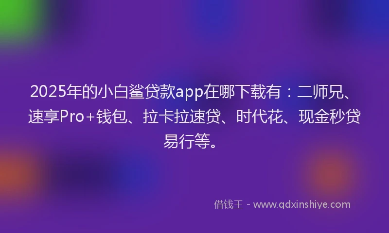 2025年的小白鲨贷款app在哪下载有：二师兄、速享Pro+钱包、拉卡拉速贷、时代花、现金秒贷易行等。