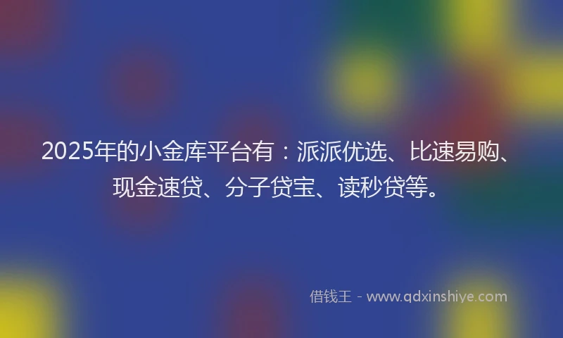 2025年的小金库平台有：派派优选、比速易购、现金速贷、分子贷宝、读秒贷等。