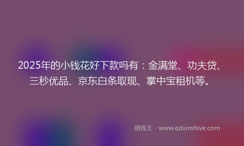 2025年的小钱花好下款吗有：金满堂、功夫贷、三秒优品、京东白条取现、掌中宝租机等。