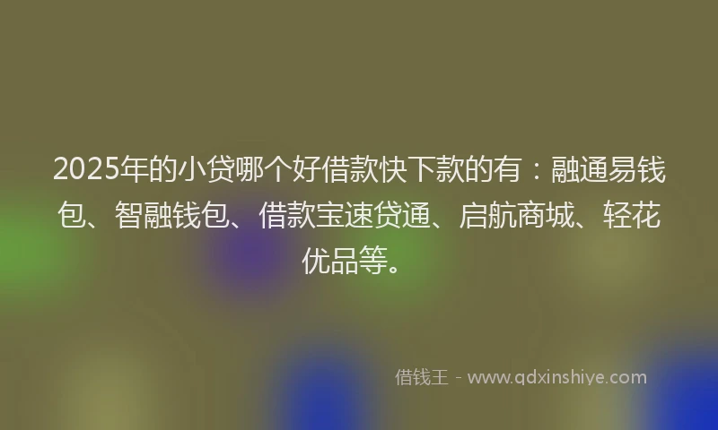 2025年的小贷哪个好借款快下款的有：融通易钱包、智融钱包、借款宝速贷通、启航商城、轻花优品等。