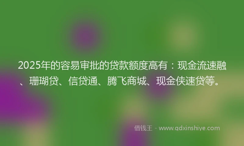 2025年的容易审批的贷款额度高有：现金流速融、珊瑚贷、信贷通、腾飞商城、现金侠速贷等。