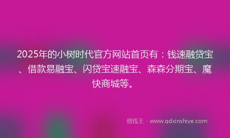 2025年的小树时代官方网站首页有：钱速融贷宝、借款易融宝、闪贷宝速融宝、森森分期宝、魔快商城等。