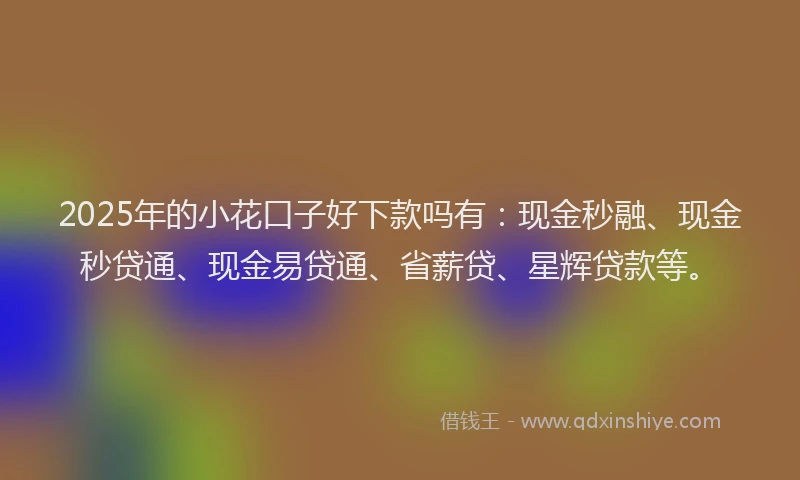 2025年的小花口子好下款吗有：现金秒融、现金秒贷通、现金易贷通、省薪贷、星辉贷款等。