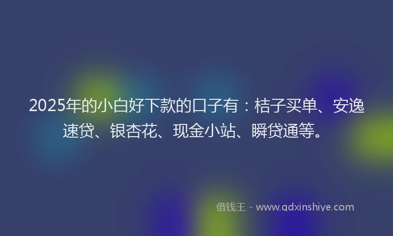 2025年的小白好下款的口子有：桔子买单、安逸速贷、银杏花、现金小站、瞬贷通等。