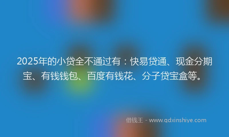 2025年的小贷全不通过有：快易贷通、现金分期宝、有钱钱包、百度有钱花、分子贷宝盒等。