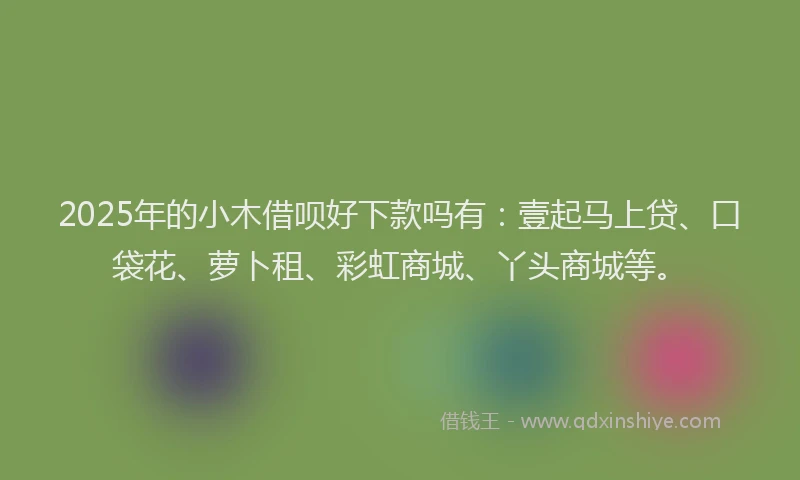 2025年的小木借呗好下款吗有：壹起马上贷、口袋花、萝卜租、彩虹商城、丫头商城等。