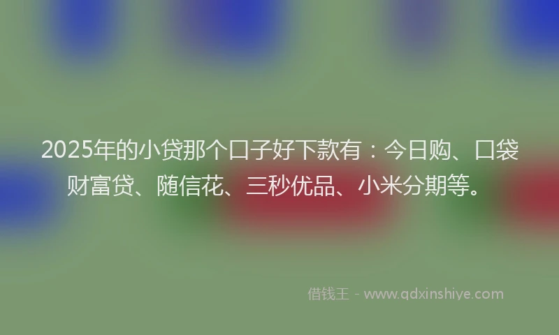 2025年的小贷那个口子好下款有：今日购、口袋财富贷、随信花、三秒优品、小米分期等。