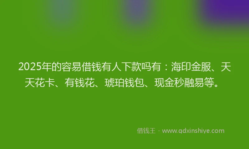 2025年的容易借钱有人下款吗有：海印金服、天天花卡、有钱花、琥珀钱包、现金秒融易等。