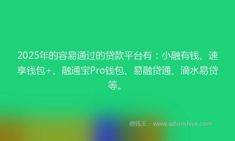 2025年的容易通过的贷款平台有：小融有钱、速享钱包+、融通宝Pro钱包、易融贷通、滴水易贷等。